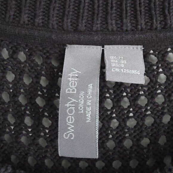 SWEATY BETTY |Tides High Open Weave Jumper sweater Crochet Black Sz 8 - Picture 7 of 9